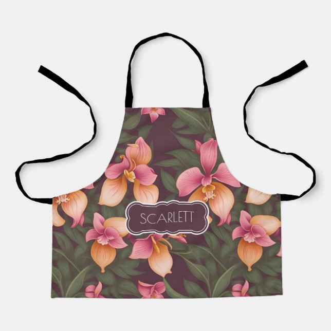Orchid Retro Colourful Personalised Pattern Apron (Front)