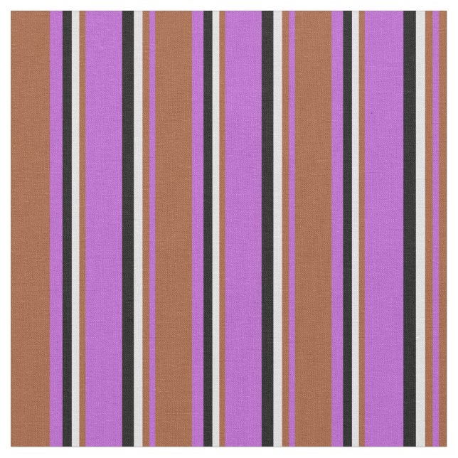 Orchid, Sienna, Lavender & Black Coloured Stripes Fabric (Close Up)