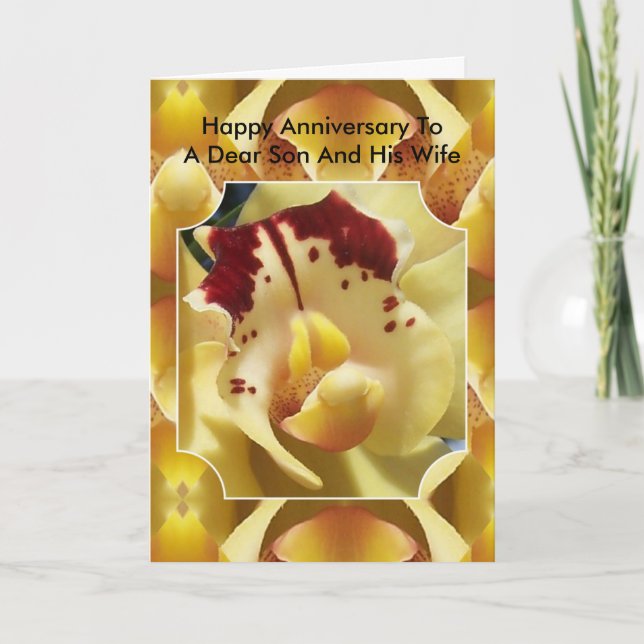 Orchid Son Wife Personalised Wedding Anniversary Card (Front)