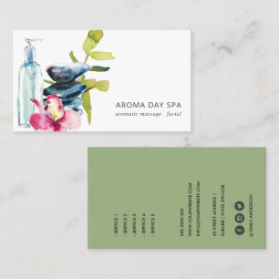 ORCHID STONE BAMBOO WATERCOLOR SPA MASSAGE THERAPY BUSINESS CARD