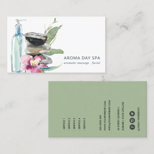 ORCHID STONE BAMBOO WATERCOLOR SPA MASSAGE THERAPY BUSINESS CARD