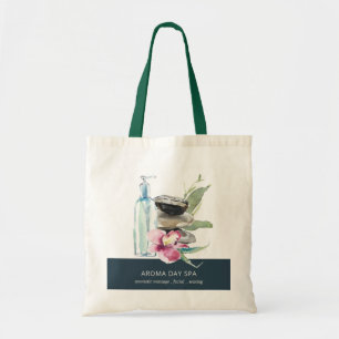 ORCHID STONE NAVY WATERCOLOR SPA MASSAGE THERAPY TOTE BAG