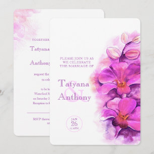Orchid stylised watercolor purple pink wedding invitation