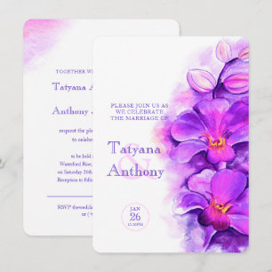Orchid stylised watercolor purple wedding invitation