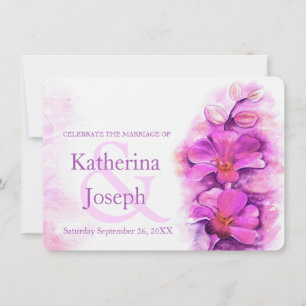 Orchid stylised watercolor purple wedding invite