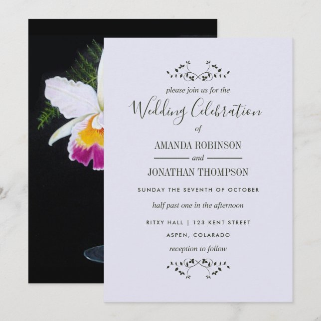Orchid-Themed Wedding Party Personalised Invitation (Front/Back)