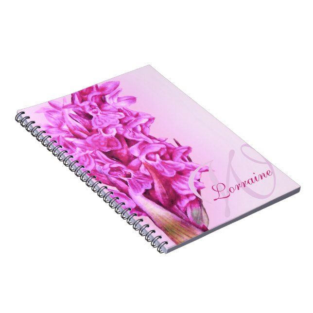Orchid watercolor art personalised pink notebook (Right Side)