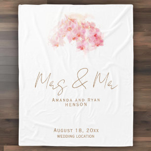 Orchid Watercolor Mrs. & Mr. Floral Wedding  Fleece Blanket