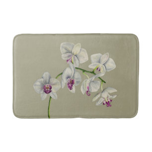 Orchid Watercolor Painting Bath Mat