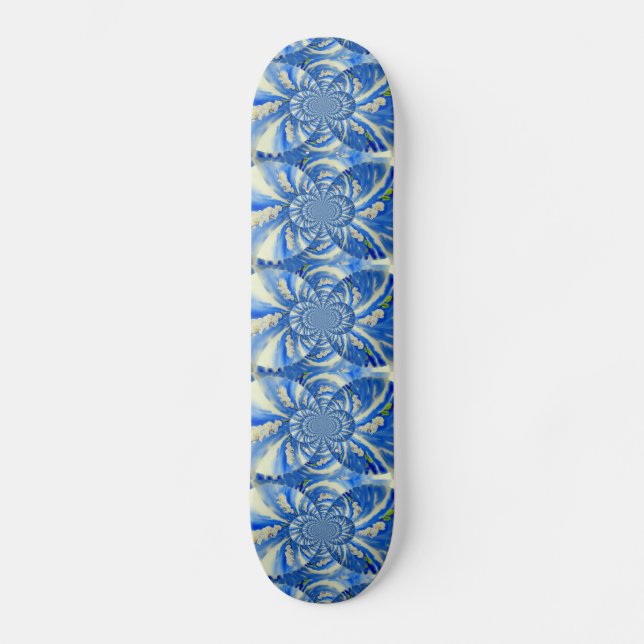 Orchid Watercolor painting, Clouds Mandala Skateboard (Front)