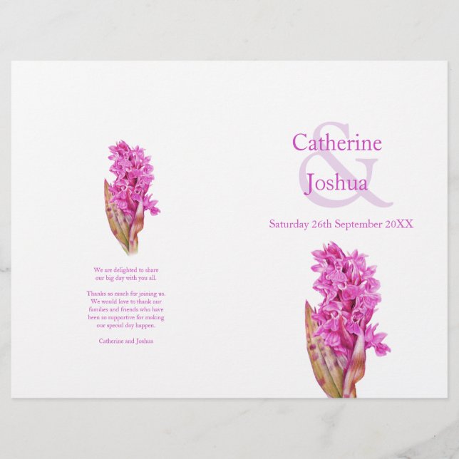 Orchid watercolor pink flat wedding program (Front)