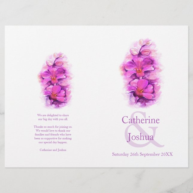 Orchid watercolor pink large Wedding Program (Front)