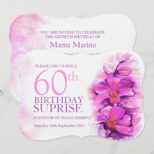 Orchid watercolor purple surprise 60th invite