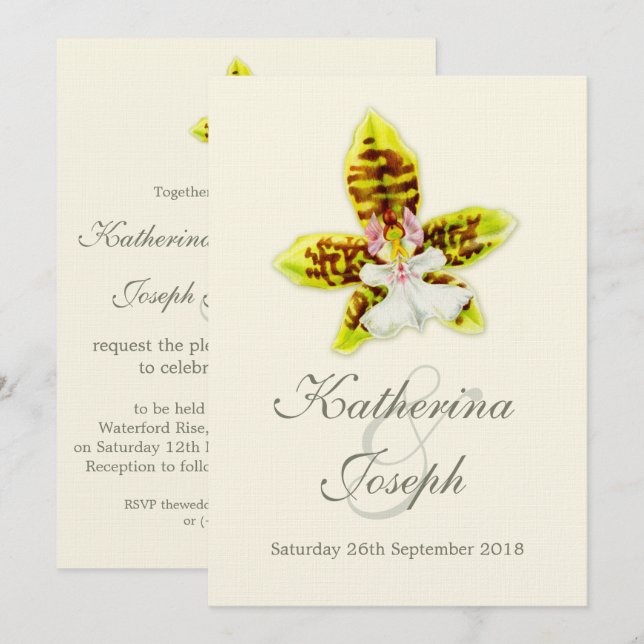 Orchid wedding flower painting invitation (Front/Back)