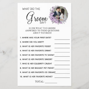 Orchid What groom say Bridal shower game card
