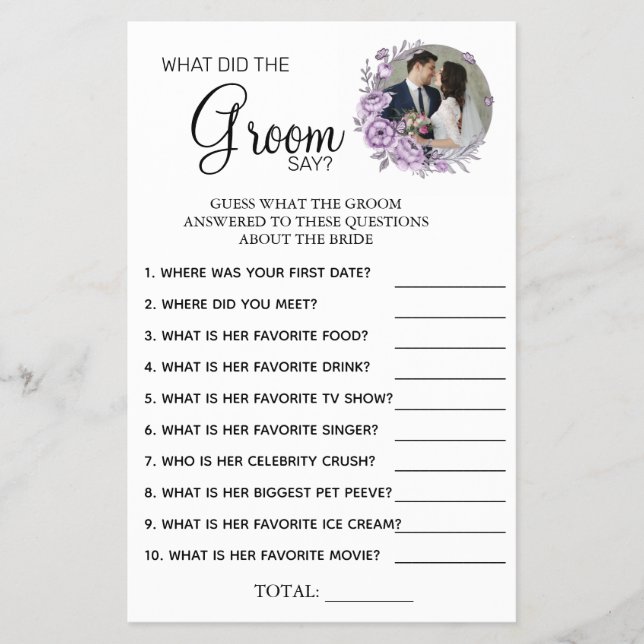 Orchid What groom say Bridal shower game card (Front)