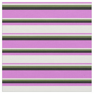 Orchid, White, Dark Olive Green, and Black Lines Fabric