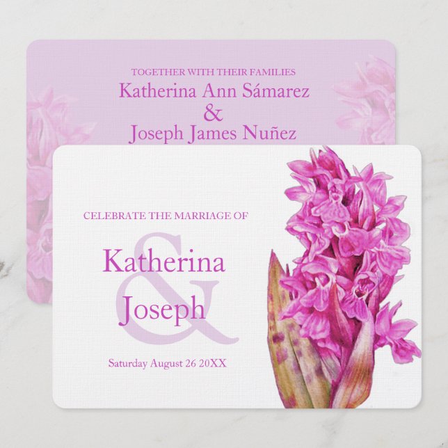 Orchid wildflower watercolor purple wedding invite (Front/Back)