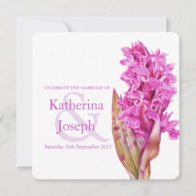 Orchid wildflower watercolor square wedding invite (Front)