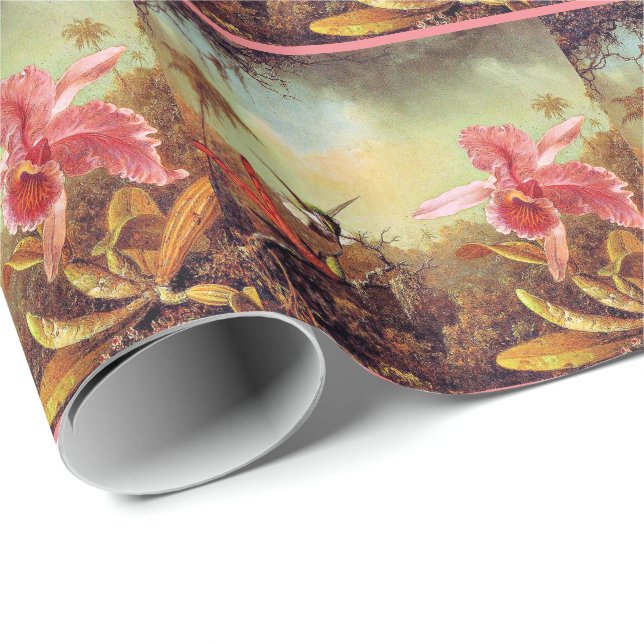 Orchid with Two Hummingbirds, fine art painting Wrapping Paper (Roll Corner)