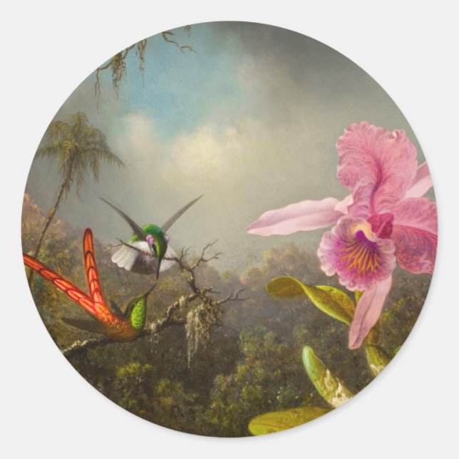 Orchid with Two Hummingbirds Heade Classic Round Sticker (Front)