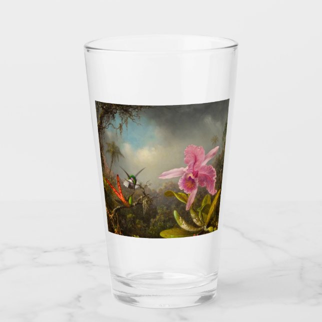 Orchid with Two Hummingbirds Heade Glass (Front)