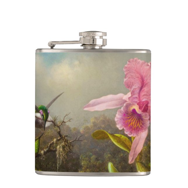 Orchid with Two Hummingbirds Heade Hip Flask (Front)