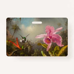 Orchid with Two Hummingbirds Heade ID Badge