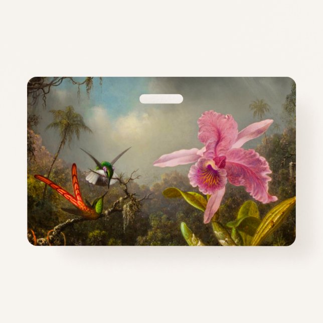 Orchid with Two Hummingbirds Heade ID Badge (Front)