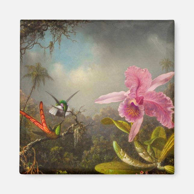 Orchid with Two Hummingbirds Heade Magnet (Front)