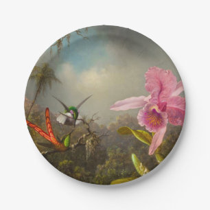 Orchid with Two Hummingbirds Heade Paper Plate