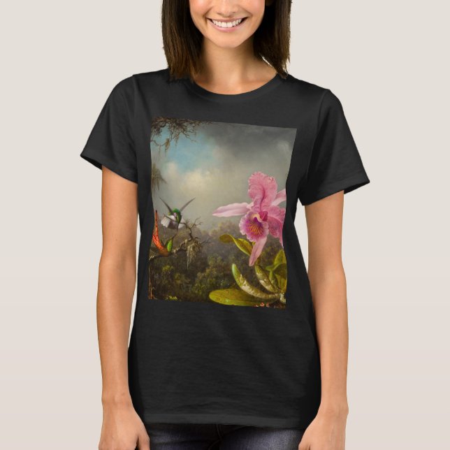 Orchid with Two Hummingbirds Heade T-Shirt (Front)