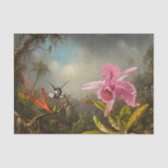 Orchid with Two Hummingbirds Heade Tissue Paper (Front)