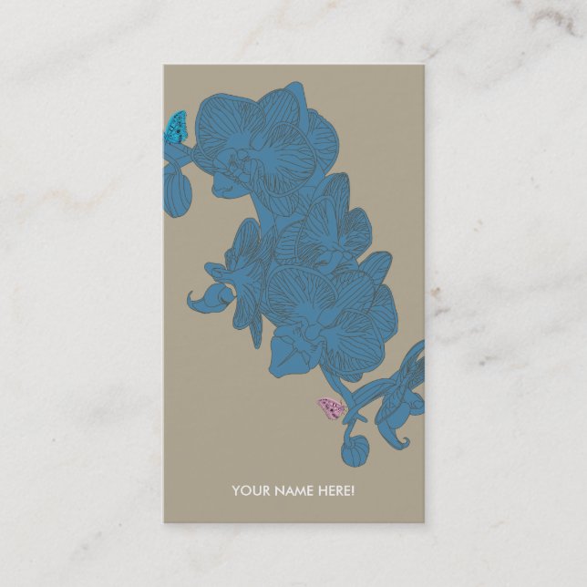 ORCHIDS AND BUTTERFLIES SAND BLUE BUSINESS CARD (Front)