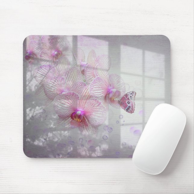 Orchids and Butterfly on Window Shadow Mouse Mat (With Mouse)