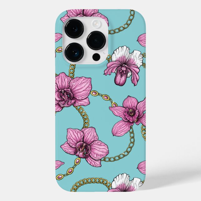 Orchids and chains, pink and blue Case-Mate iPhone case (Back)