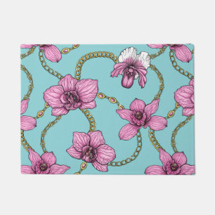 Orchids and chains, pink and blue doormat