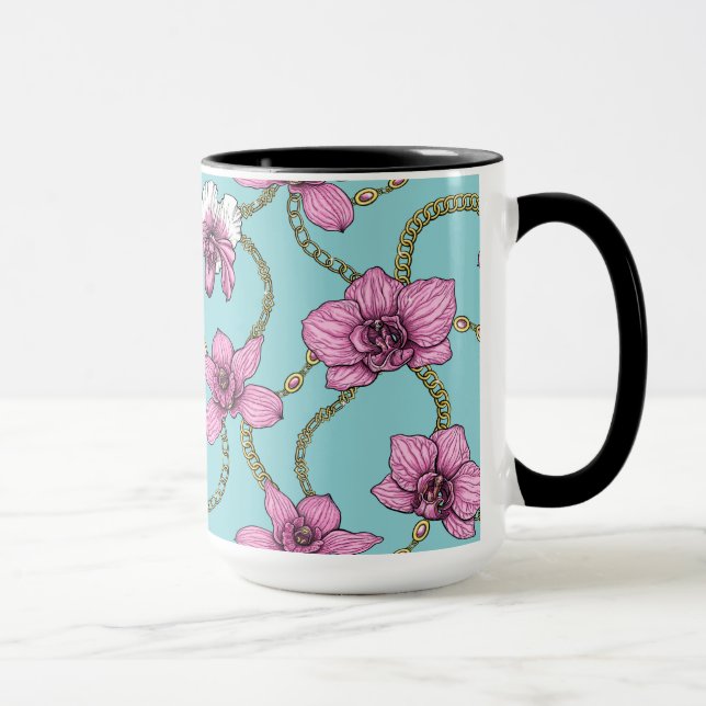 Orchids and chains, pink and blue mug (Right)