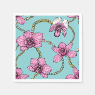 Orchids and chains, pink and blue napkin