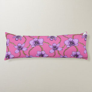 Orchids and chains, violet and pink body cushion