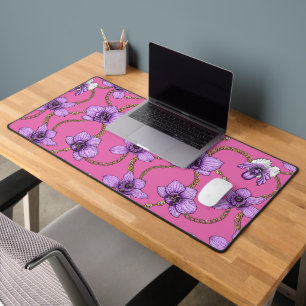 Orchids and chains, violet and pink desk mat