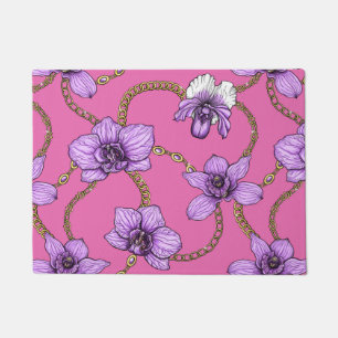 Orchids and chains, violet and pink doormat