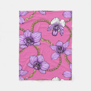 Orchids and chains, violet and pink fleece blanket
