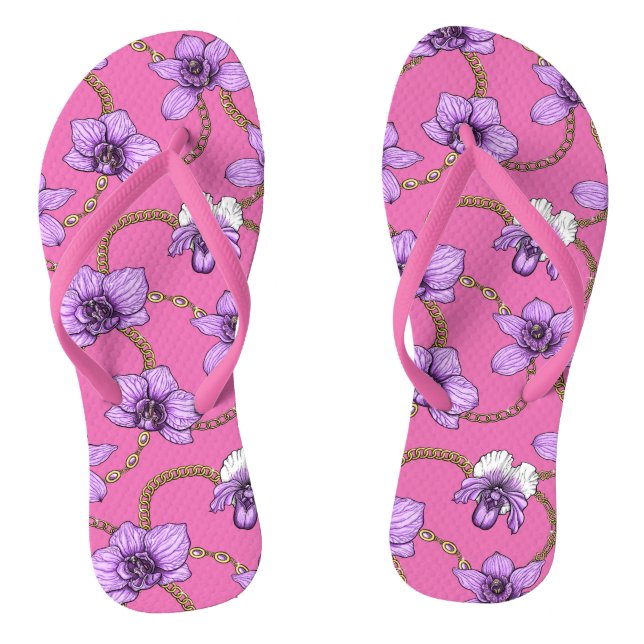 Orchids and chains, violet and pink flip flops (Footbed)