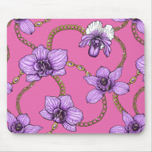 Orchids and chains, violet and pink mouse mat