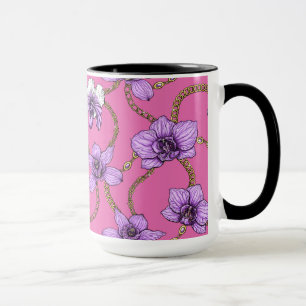 Orchids and chains, violet and pink mug