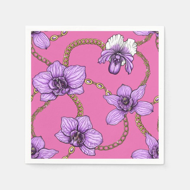 Orchids and chains, violet and pink napkin (Front)