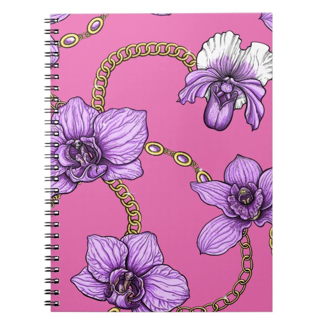 Orchids and chains, violet and pink notebook (Front)