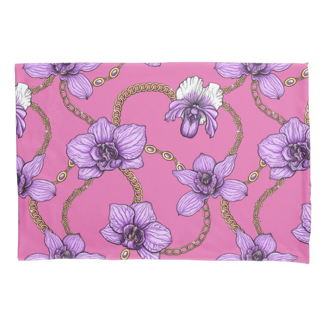 Orchids and chains, violet and pink pillowcase (Front-Left)