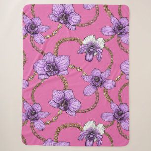 Orchids and chains, violet and pink sherpa blanket